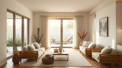 简约现代客厅自然光线充足家具简洁大方色调和谐统一