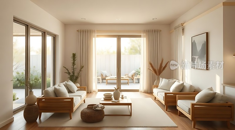 简约现代客厅自然光线充足家具简洁大方色调和谐统一