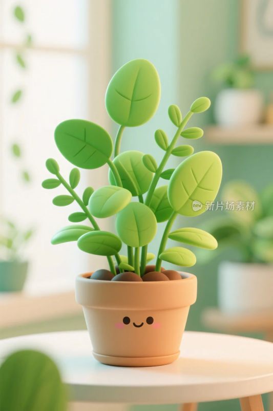 可爱笑脸盆栽插画