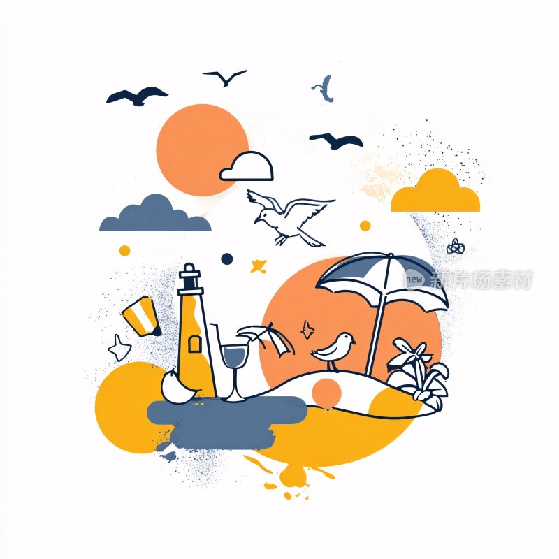 夏日海边度假插画