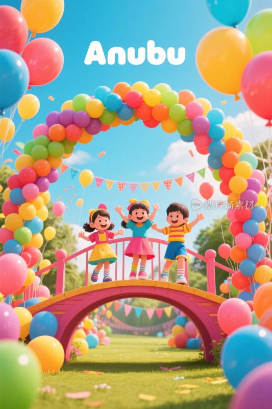 卡通气球拱门儿童插画