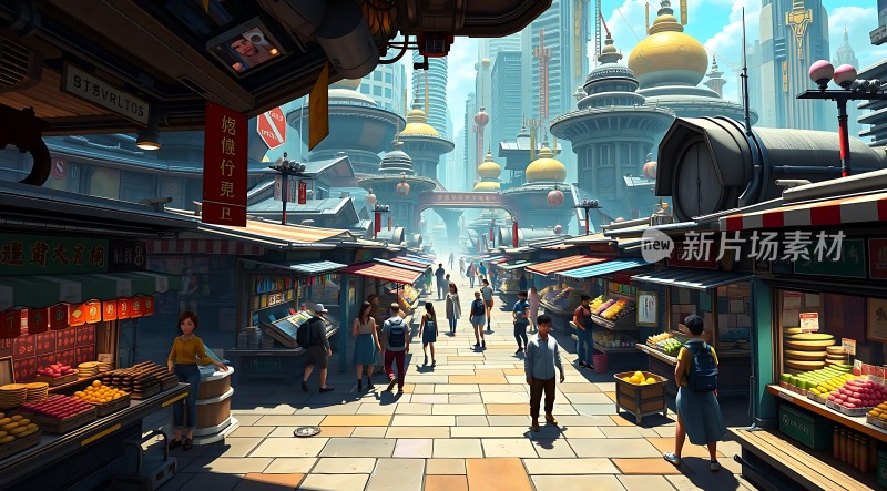 未来都市市集繁华景象
