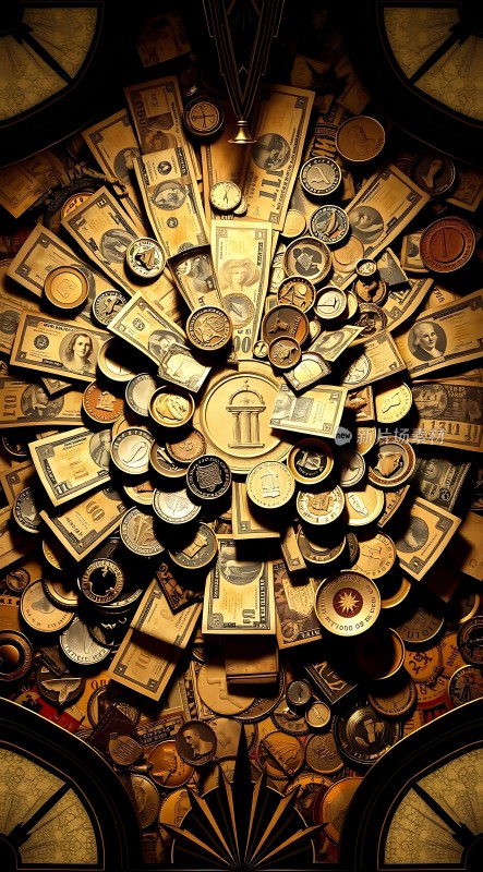 金钱风暴美元与硬币交织的财富盛宴