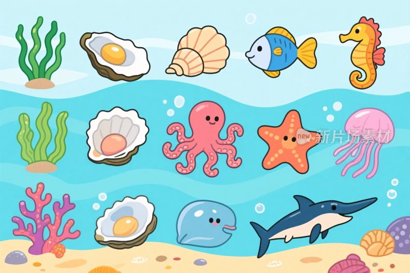 海洋生物卡通插画