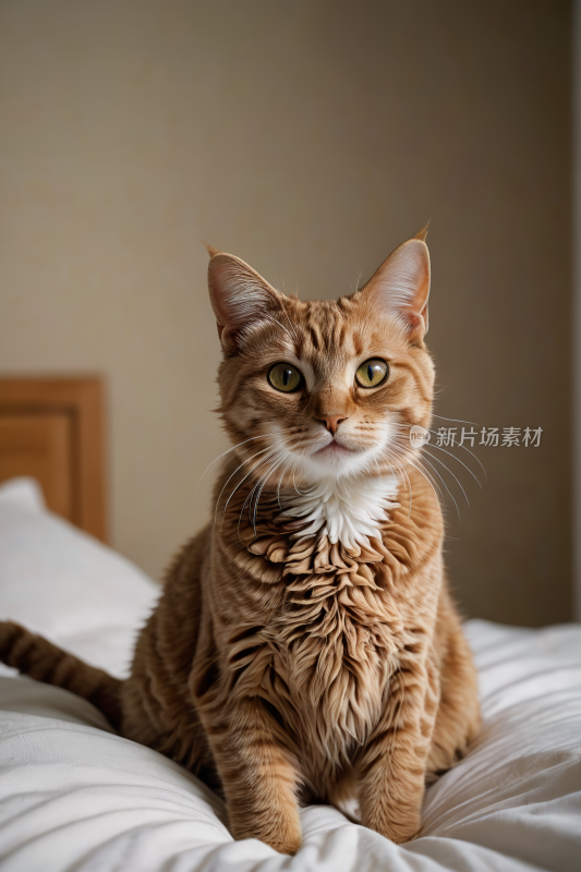 一只猫坐在床上看着镜头高清图片