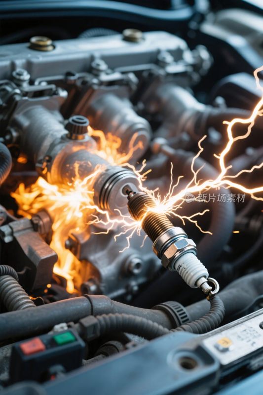 汽车引擎电火花特写