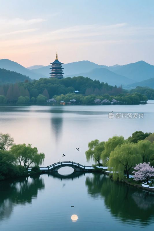 西湖湖景与古塔