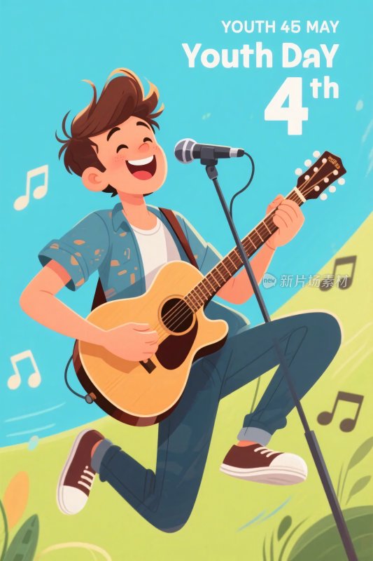 卡通人物弹吉他插画