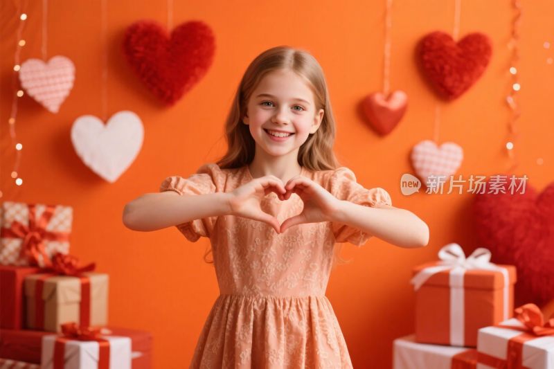 小女孩比爱心形场景