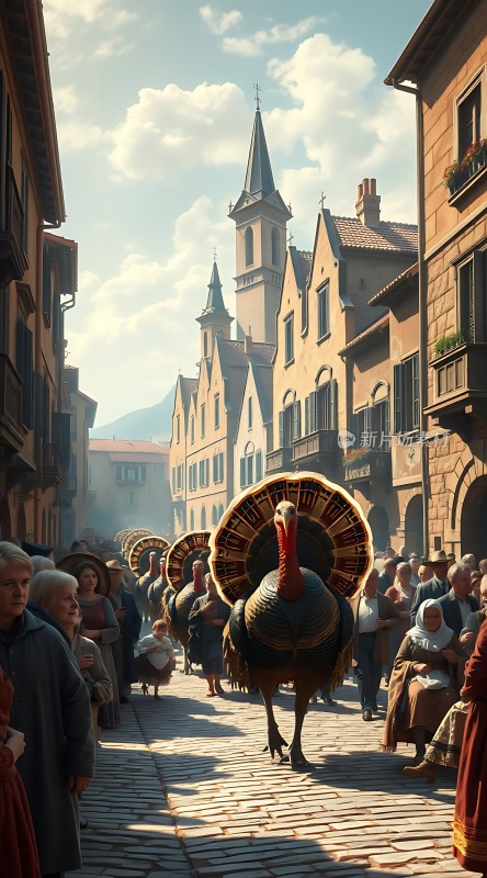 感恩节游行中的火鸡队伍