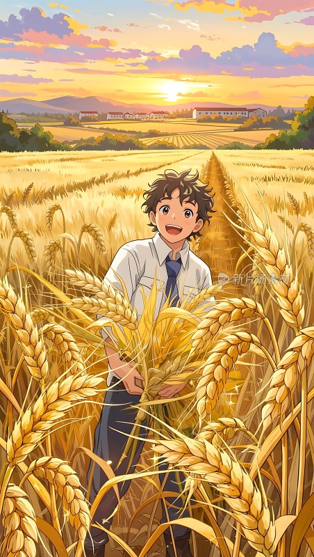 金色麦田中的微笑少年