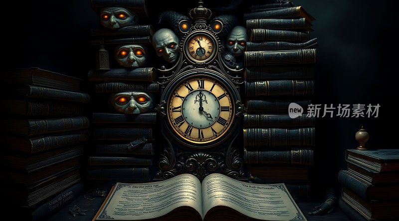 神秘时钟与古老书籍