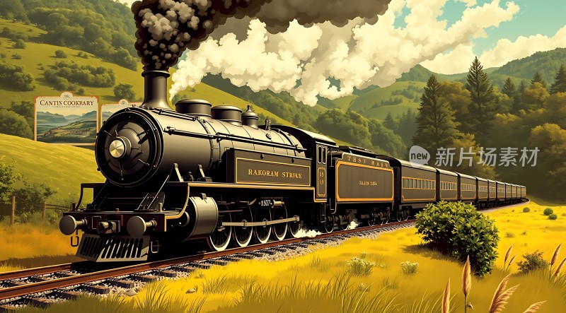 蒸汽火车穿越绿色山谷