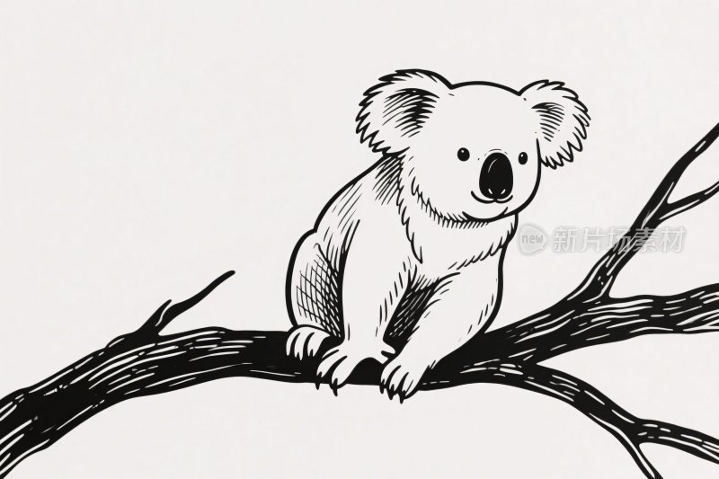 卡通考拉树枝插画