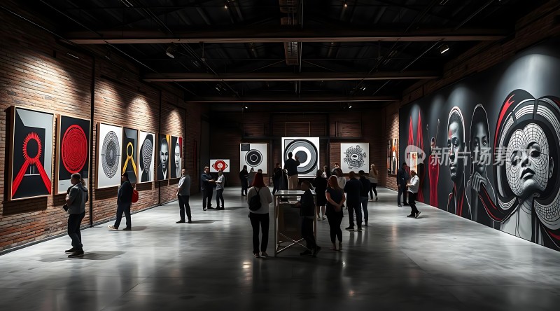 艺术馆内参观者欣赏画作