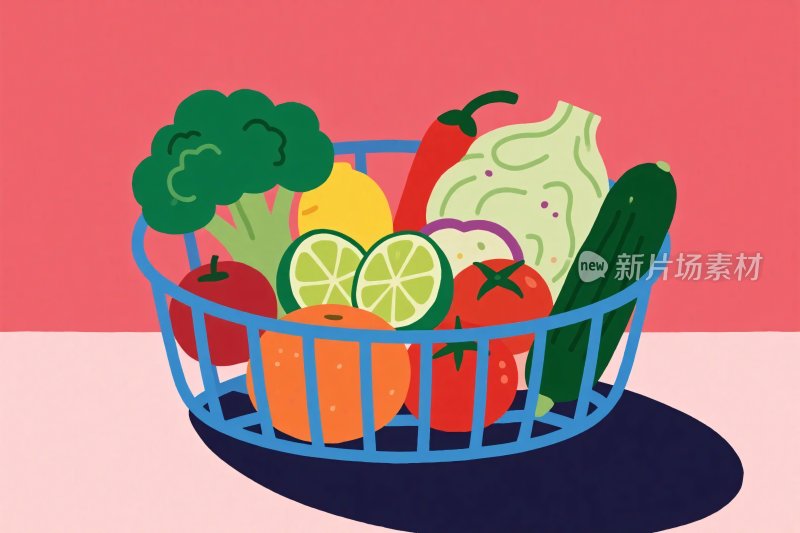 新鲜果蔬插画篮