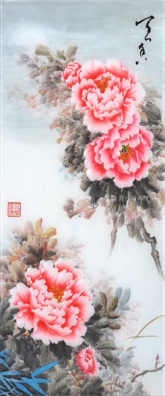 水墨牡丹屏风背景