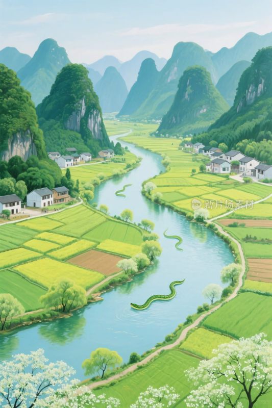 山水田园风景插画