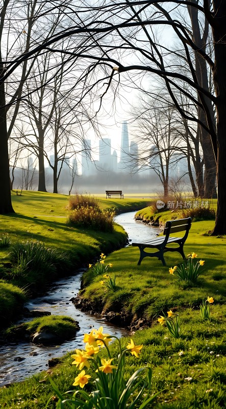 春日公园美景城市天际线与自然风光相映成趣