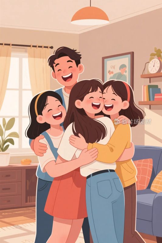 家庭温馨互动插画