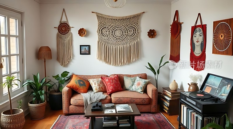 复古风客厅温馨舒适绿植环绕音乐相伴