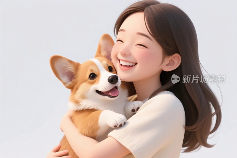 女孩与柯基插画