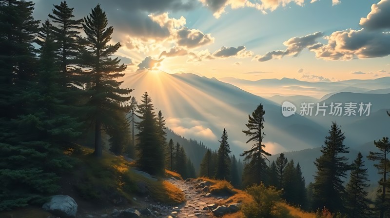 晨光初照山间小径