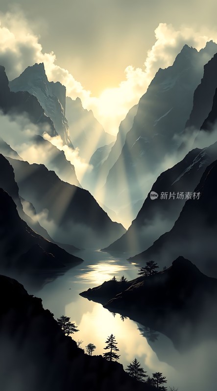 晨曦照耀下的神秘山谷