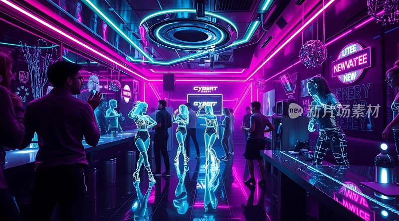 霓虹灯下的未来酒吧