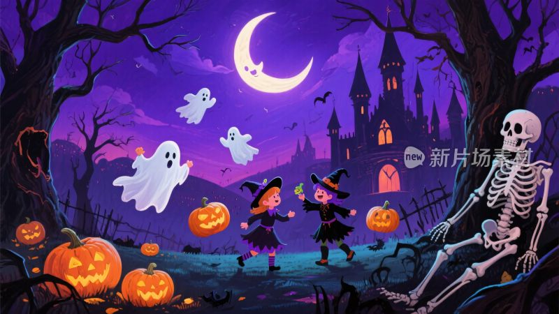 万圣节奇幻插画场景