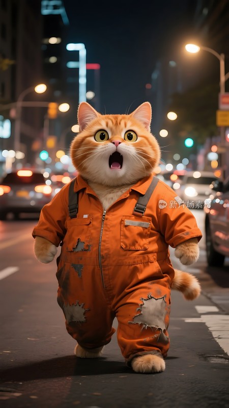 橘猫穿工装夜行街头