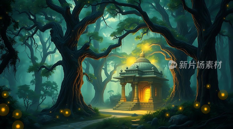 神秘森林中的古老建筑