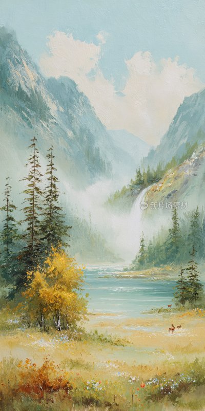 山间湖泊秋日风景图