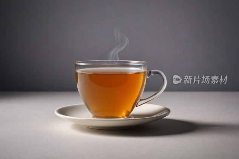 碟子上一杯茶里面冒出蒸汽高清图片