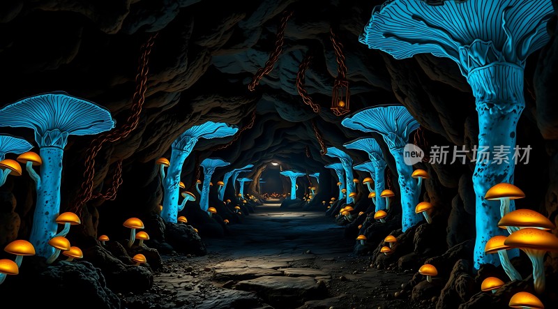 神秘洞穴中的荧光蘑菇奇观