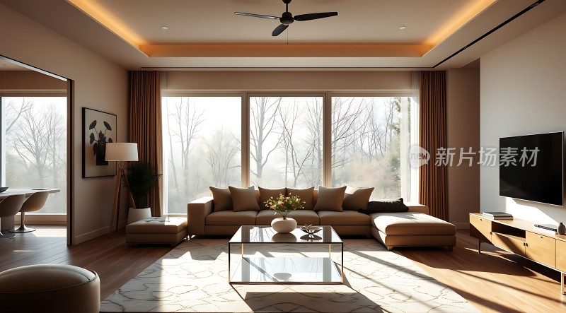 现代简约客厅阳光洒落温馨舒适