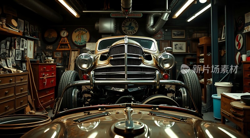 复古车库里的经典汽车