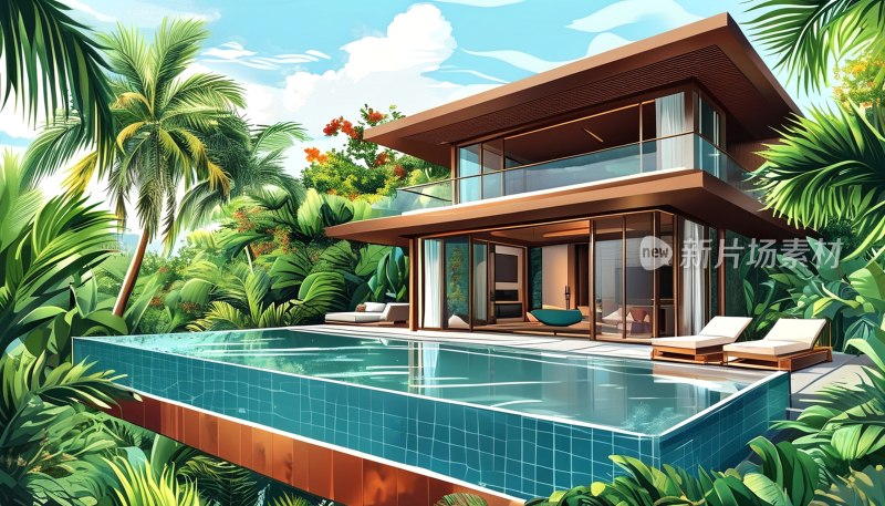 热带别墅泳池景