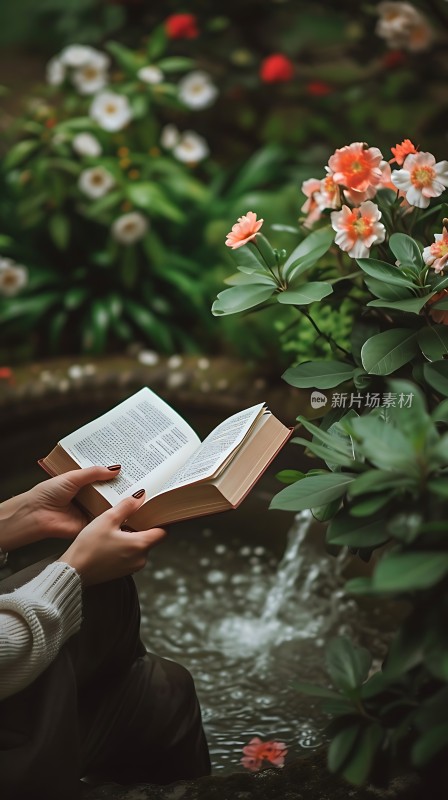 书页轻翻书香伴花影