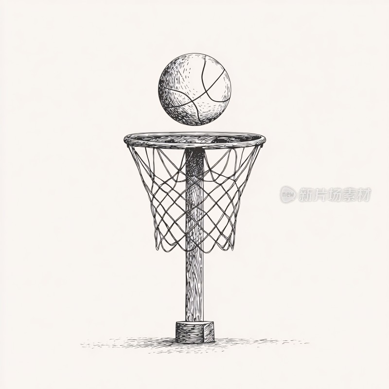 篮球悬于篮筐之上插画