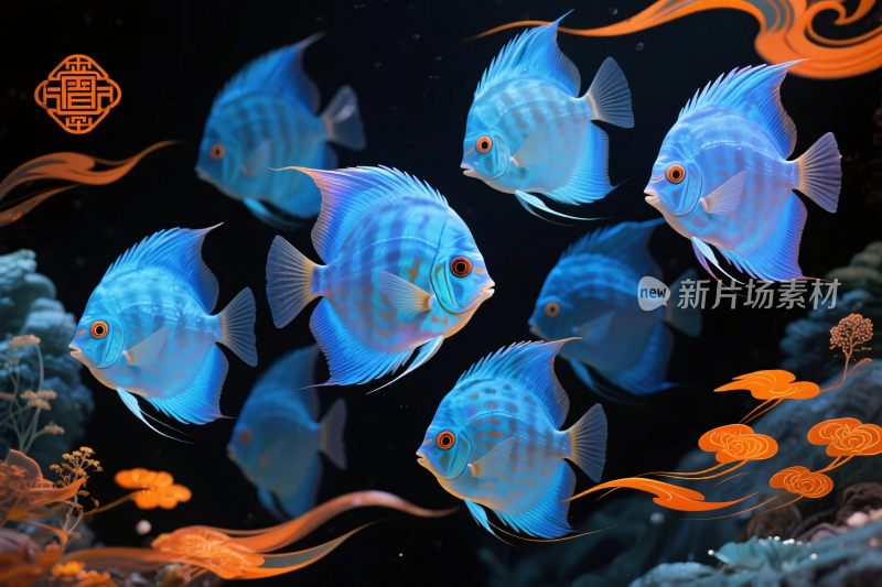 热带鱼水族箱插画