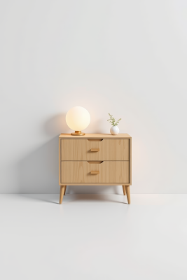 一个小木柜上面有灯高清图片