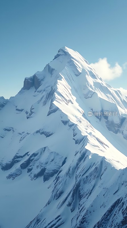 雪峰耸立蓝天映衬下的壮丽景象