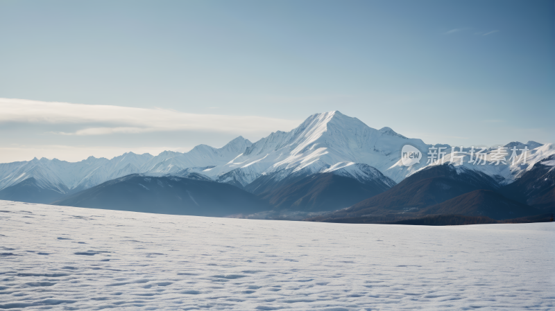 群山被雪覆盖滑雪板上人