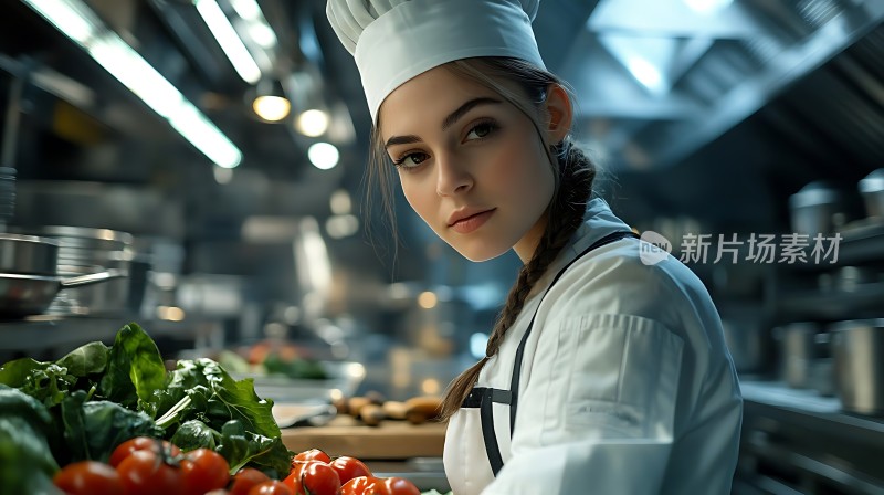 厨师专注烹饪食材新鲜诱人