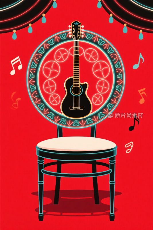 吉他装饰框插画