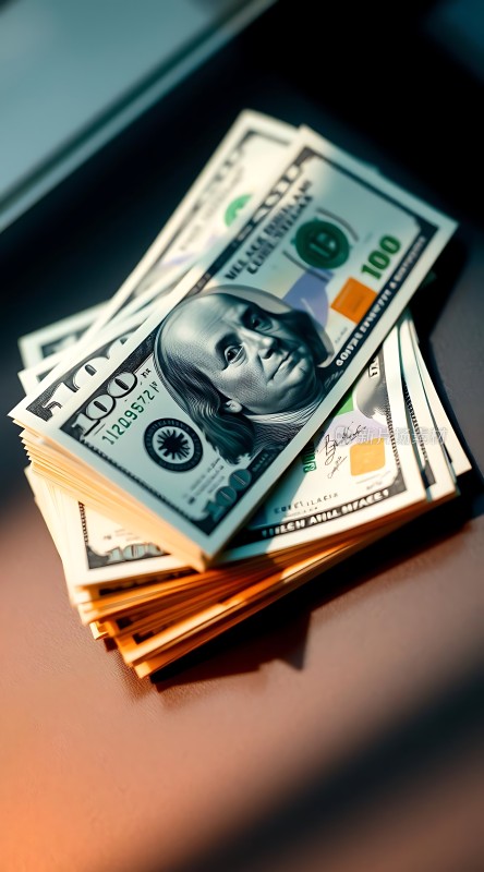 百元美钞堆叠金钱诱惑尽显