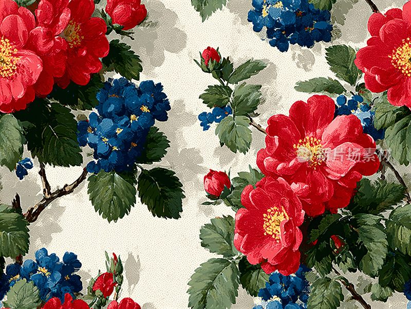 红蓝花卉图案插画