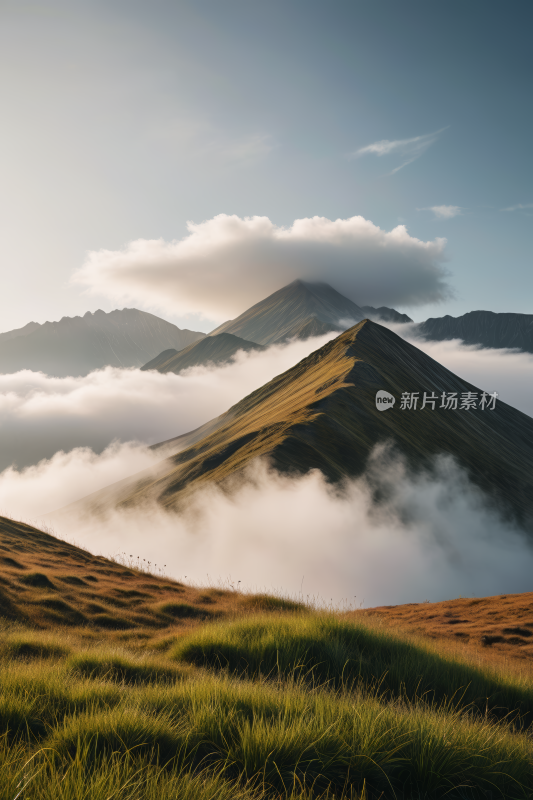 群山云淡草淡高清风景图片