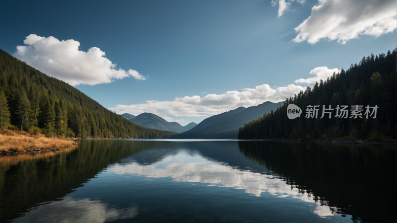 一个湖一座高山清风景图片